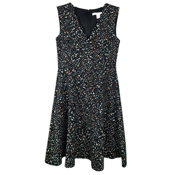 Wisp Womens Sleeveless Fit & Flare Dress Size 0 Black Multi Splatter V Neck - Picture 1 of 6